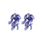 Blue fabric petal earrings with layered dangling petals and gold hooks