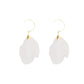 White fabric petal earrings with teardrop petals and gold hook