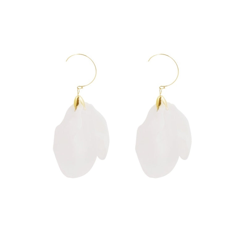 White fabric petal earrings with teardrop petals and gold hook
