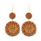 Bamboo vine woven earrings with dark brown round top and woven brown ball dangle