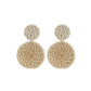 Bamboo vine woven earrings with stacked round discs in light beige on hook wires