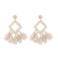 Bamboo vine woven earrings with white lattice diamond and fluffy white tassel fringe