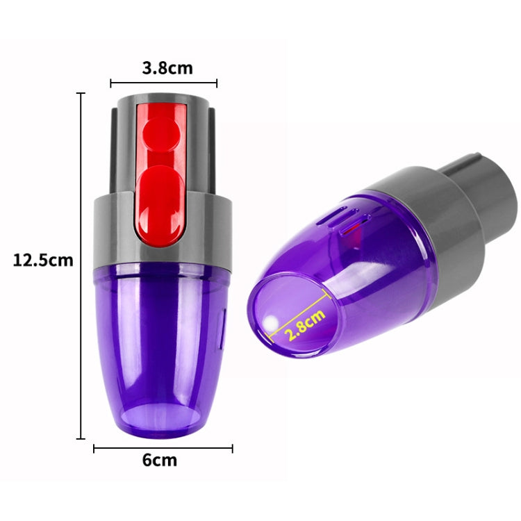Purple vacuum suction nozzle brush head with red insert and gray outlet