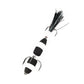 Soft foam fishing worm lure with three treble hooks, black-and-white striped foam, black bristles