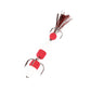 Soft foam fishing worm lure with three treble hooks, red and white foam segments, red bristles