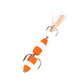 Soft foam fishing worm lure with three treble hooks, orange and white striped bodies, pale peach bristles