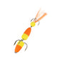Orange and green foam worm bait lure with yellow head and two treble hooks
