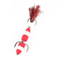 Red and white foam worm bait lure with red bristle tuft and two treble hooks