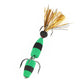 Green foam worm bait lure with black head, green body stripes, and two treble hooks