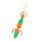 Orange and green foam worm bait lure with orange head tuft and two treble hooks