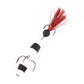 Foam worm lure with three treble hooks and feather tail, black and red