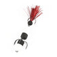 Foam hook worm bait with dark gray body, red feather tuft, three hooks