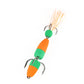 Foam hook worm bait with orange and green segments, light feather tuft, three hooks