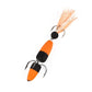 Foam hook worm bait with orange and black segments, peach feather tuft, triple hooks