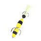 Soft foam fishing worm lure with three treble hooks, yellow and black striped bodies, pale green bristles
