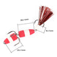 Red/white striped foam worm bait lure with red bristle tail and three hooks