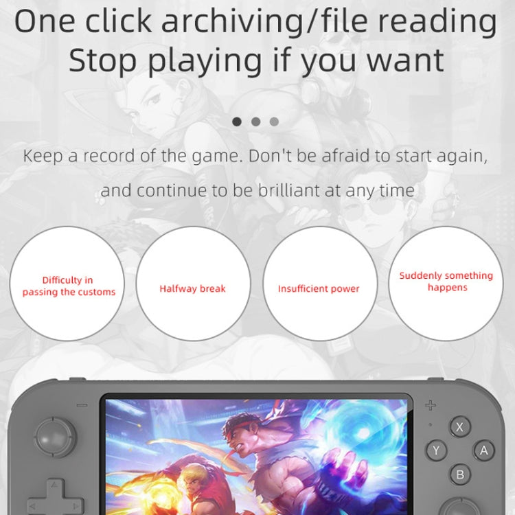 Gray handheld game console front view with touchscreen and control buttons