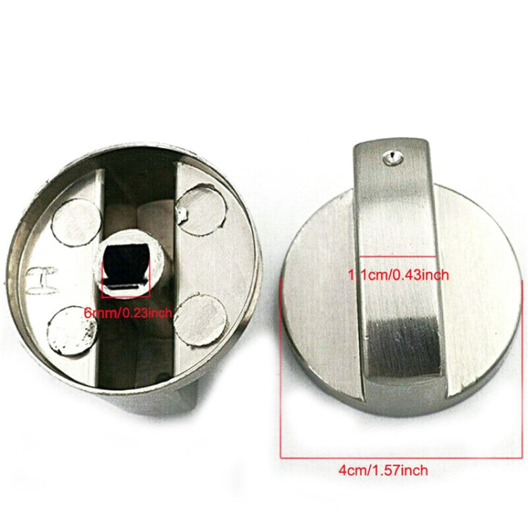 Brushed metal gas stove control knob, shown front and rear views