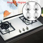 Brushed metal gas stove control knobs, four knobs shown on cooktop