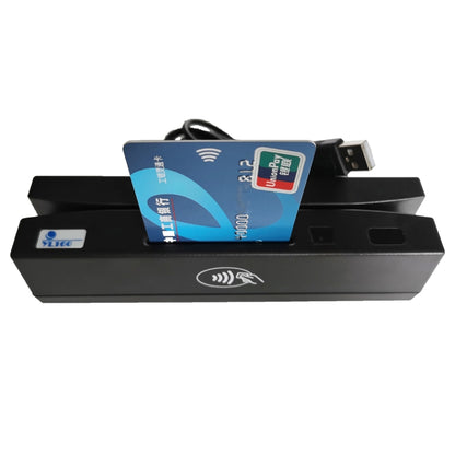 4-in-1 IC card magnetic reader with card inserted and USB connector on top