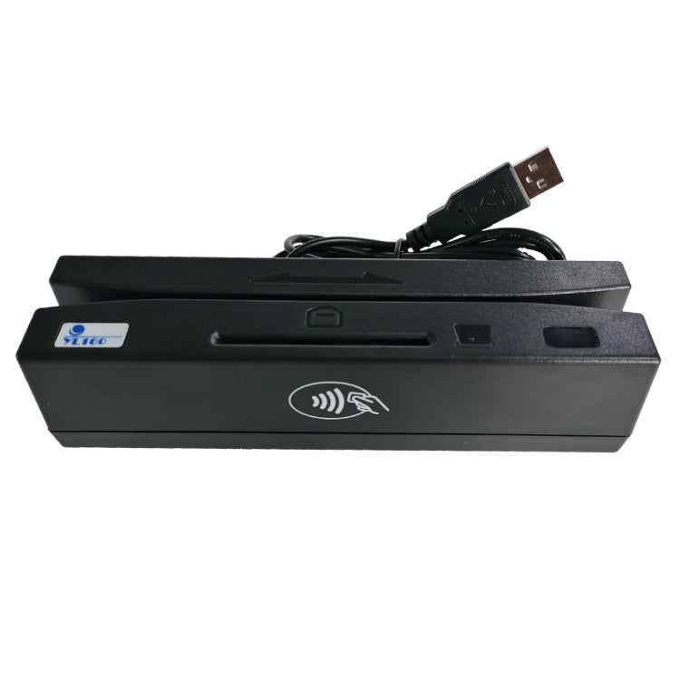 4-in-1 IC card magnetic reader front view with USB cable and status icons