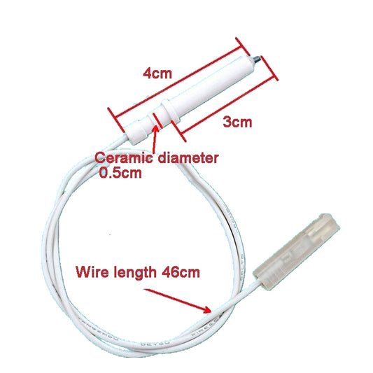Ceramic igniter lead wire, 46 cm cable; ceramic diameter 0.5 cm