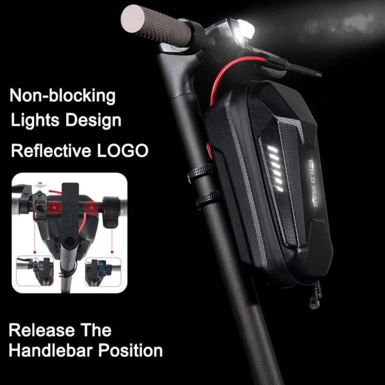 EVA hard shell handlebar bag with non-blocking lights area and reflective logo strip