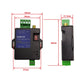 GSM SMS alarm module with green terminal strip and side profile dimensions