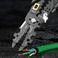 Electric wire stripper cutting head gripping insulated wires with size markings