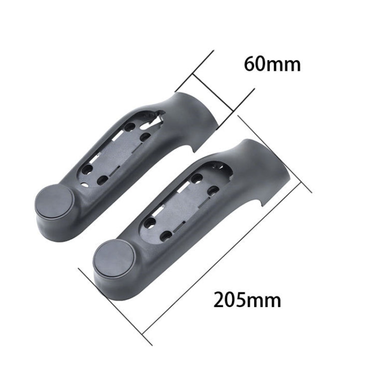 Front fork cover set in dark gray plastic, shown with 60mm and 205mm dimensions