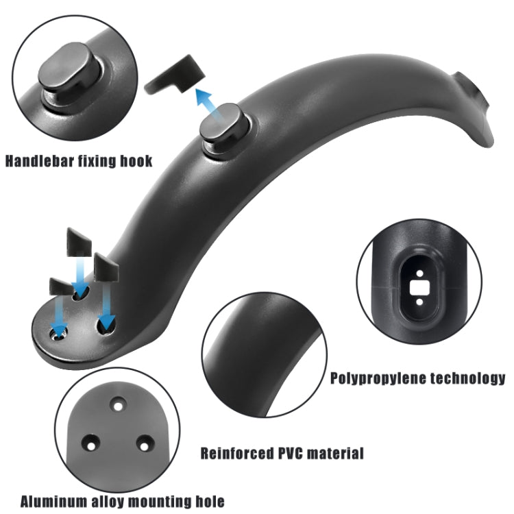 Black scooter fender with mounting holes and rear taillight housing details