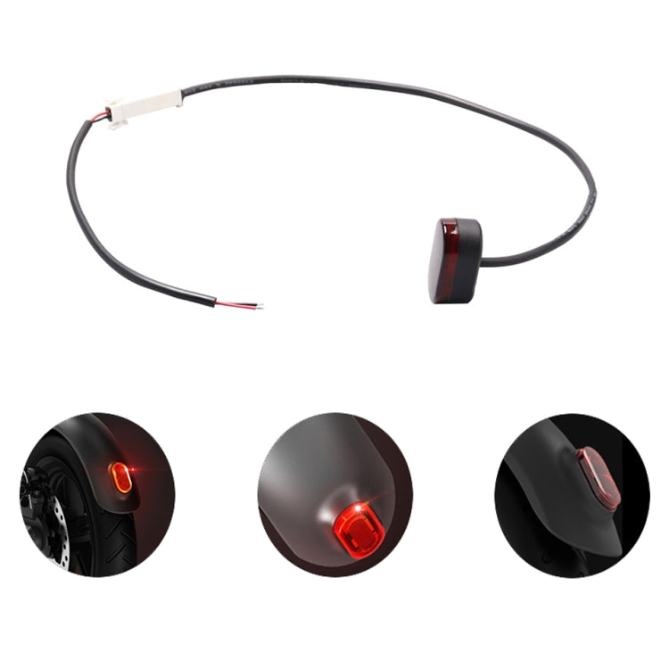 Black rear fender taillight with wiring harness and red light, scooter accessory