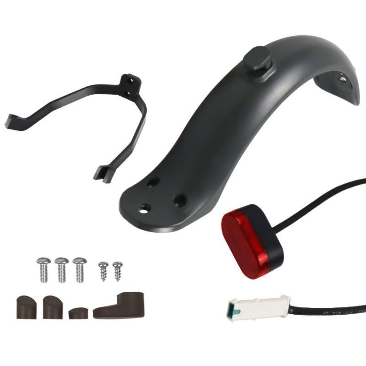 Electric scooter fender and bracket kit with red taillight, black