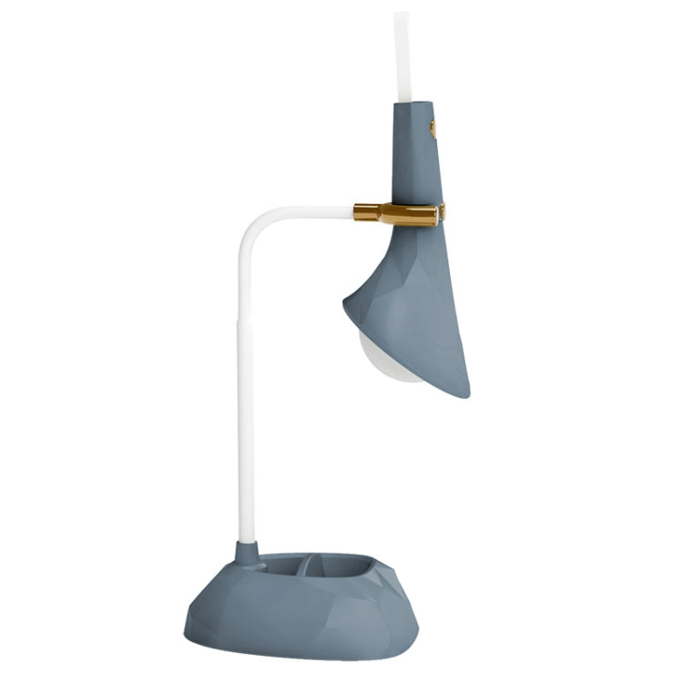 Removable diamond desk lamp in blue with white gooseneck and wide base stand