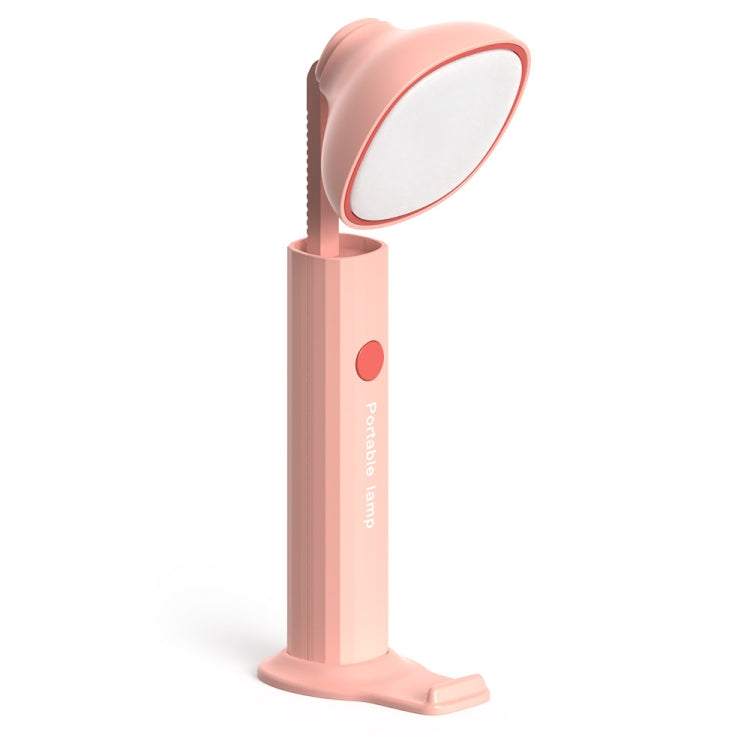 Folding flashlight desk lamp in pink with wide oval light head and base stand