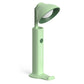 Folding flashlight desk lamp in light green with wide oval light head and rounded base