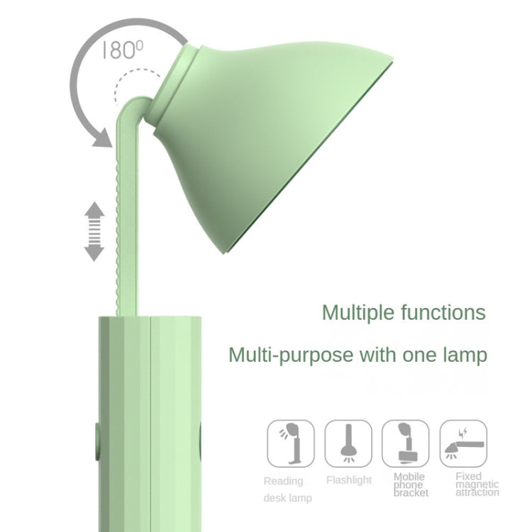 Green folding flashlight lamp with angled head and adjustable pivot hinge