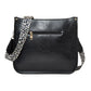 Black PU leather crossbody tote bag with leopard-print strap and front zip pocket