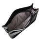 PU leather crossbody tote bag interior with gray lining and zippered compartments