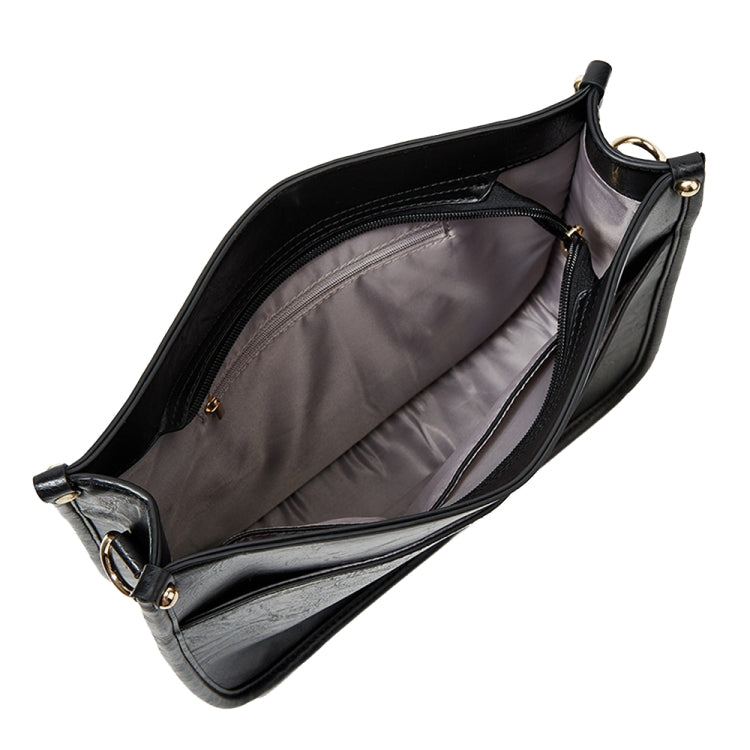PU leather crossbody tote bag interior with gray lining and zippered compartments