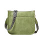 Green PU leather crossbody tote bag with leopard-print strap and front pocket seams