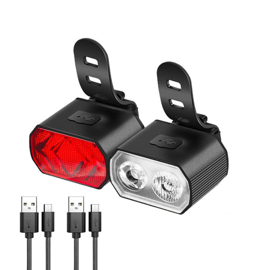Bicycle headlight and rear tail light set with black brackets, white front and red rear LEDs