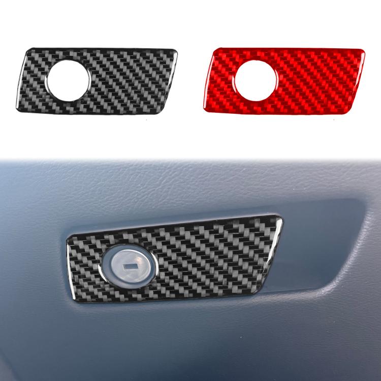 Glove box handle stickers set, carbon fiber black and red with round cutouts