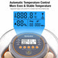 Egg incubator with large LCD control panel showing temperature and humidity settings