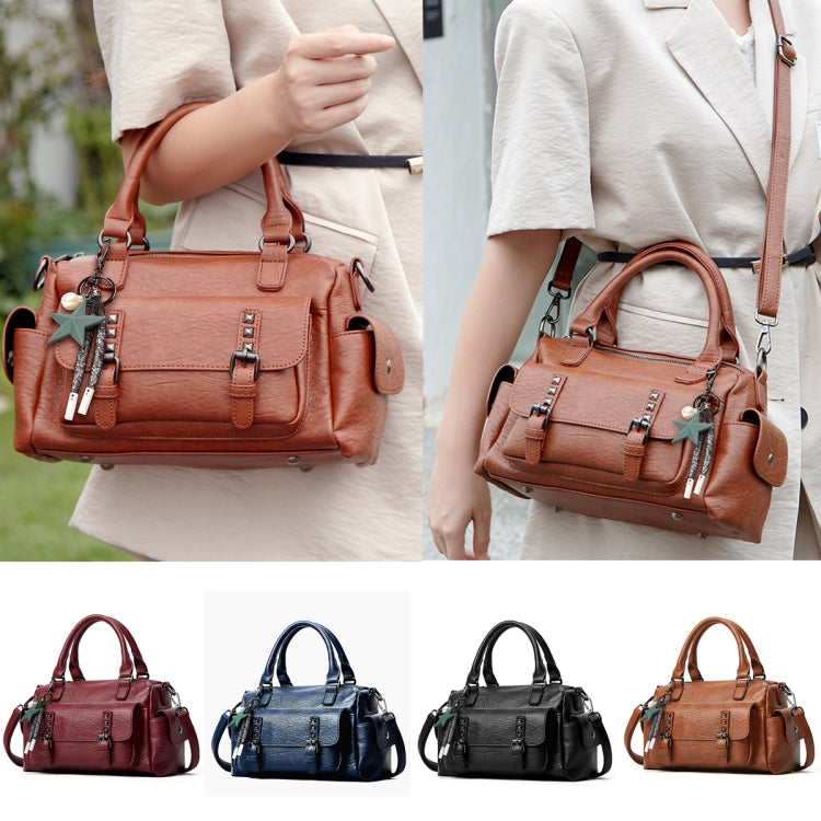 Multi-color handbag set: claret, navy blue, black, and brown with crossbody strap