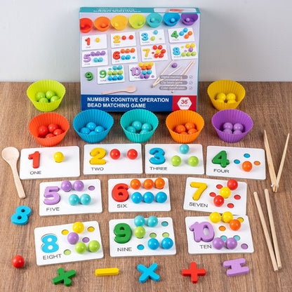 Number matching clip beads set with colorful cups and count cards 1–10
