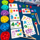 Number operation clip bead puzzle with number cards, beads, and wooden matching sticks
