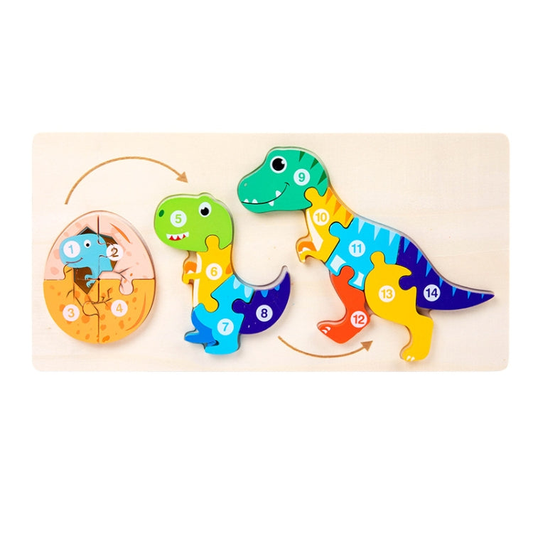 Wooden 3D dinosaur growth jigsaw puzzle toy with numbered pieces on board