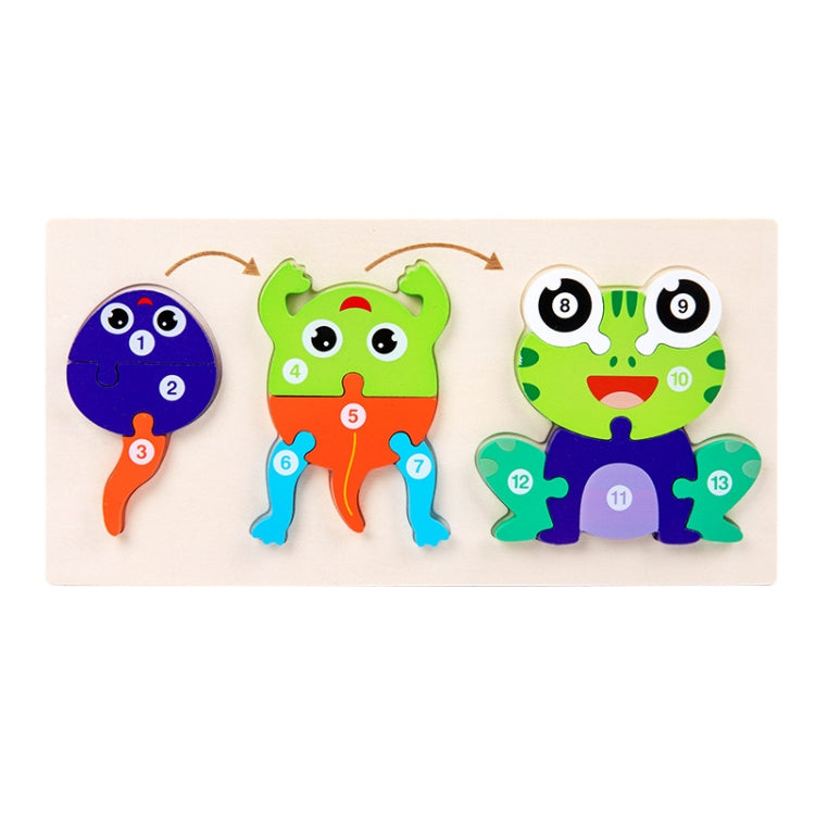 Wooden 3D animal growth jigsaw puzzle toy with three numbered character pieces