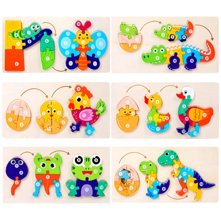Wooden 3D animal growth jigsaw puzzle toy set with multiple animal boards